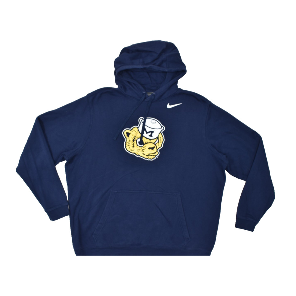 Nike Michigan Wolverines Mascot Hoodie Men XXL Navy Blue Fleece Pullover Sweater